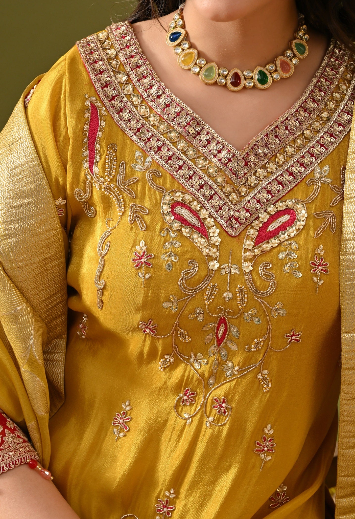 Yellow Sharara Set with Sequin, Pearl, Thread & Zardozi Work.