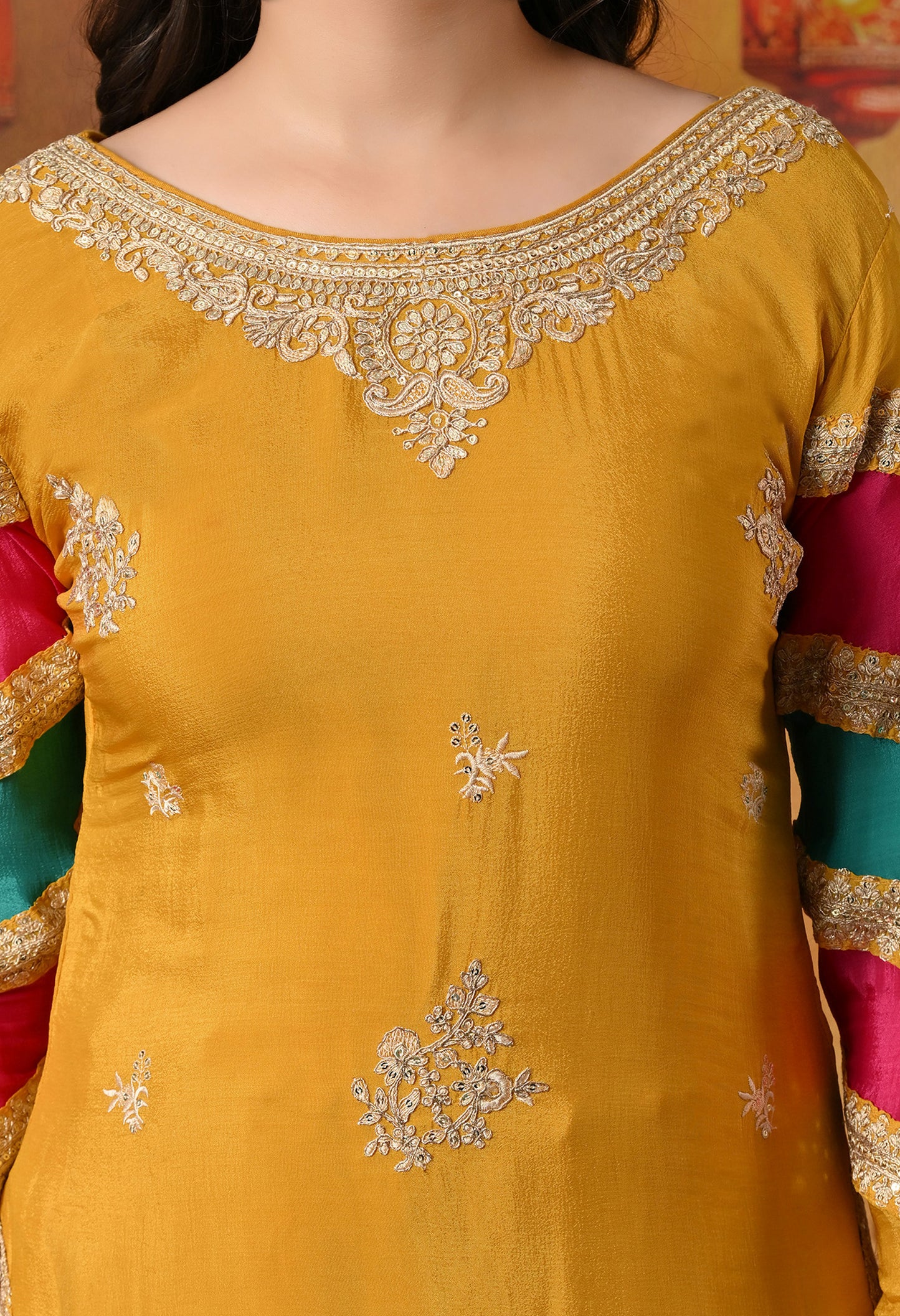 Mustard Yellow Kurta Set with Beautiful Thread and Zari Work
