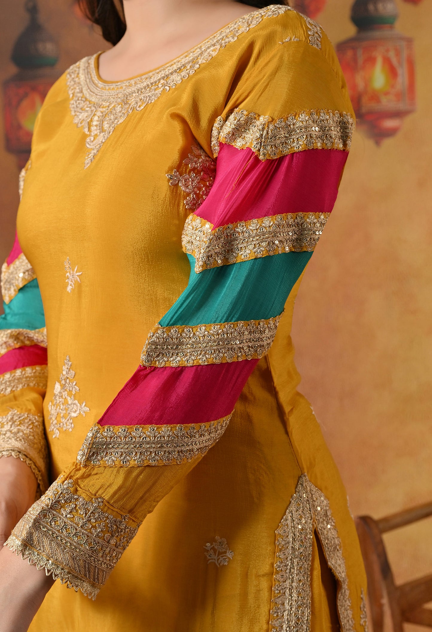Mustard Yellow Kurta Set with Beautiful Thread and Zari Work