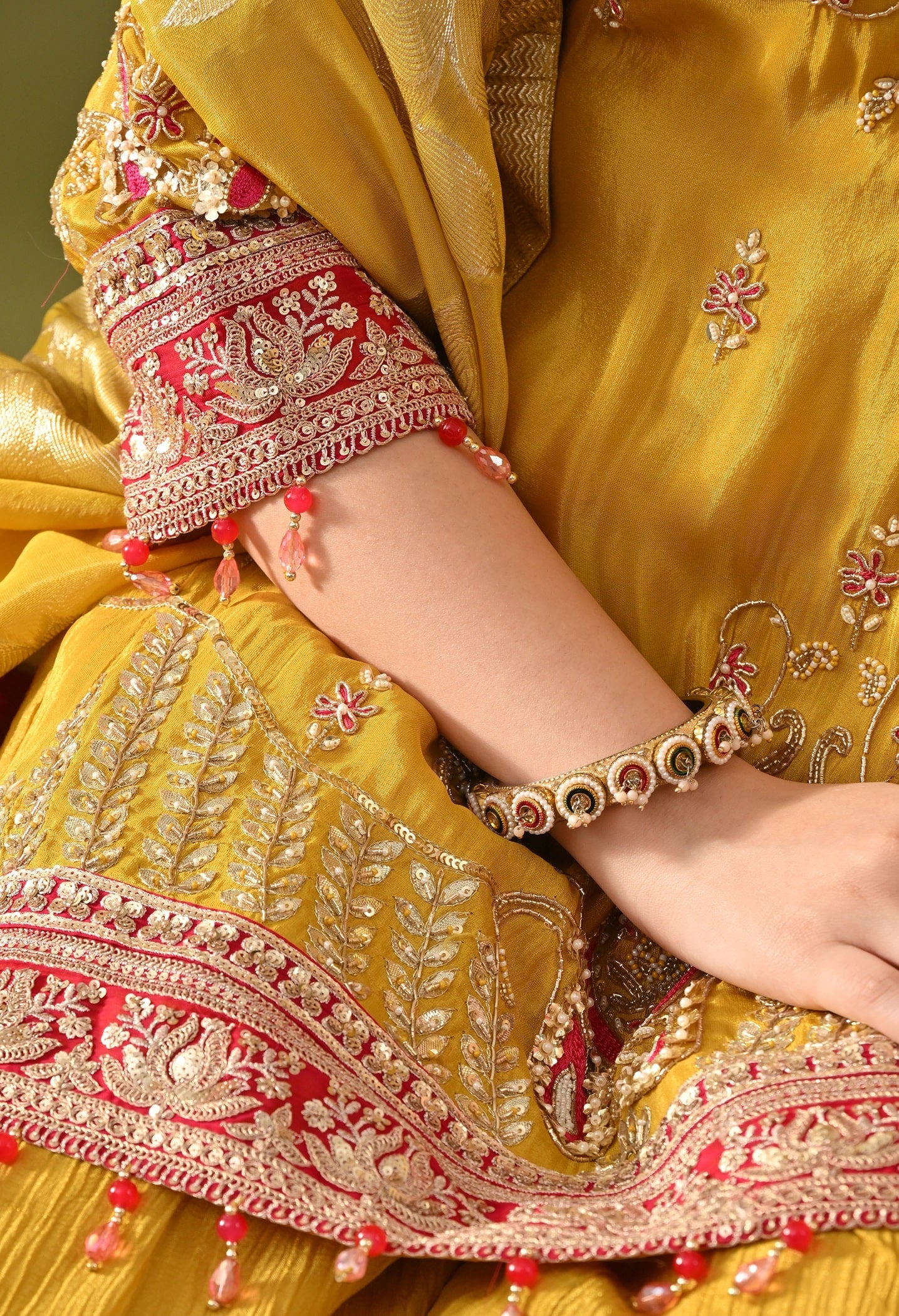 Yellow Sharara Set with Sequin, Pearl, Thread & Zardozi Work.