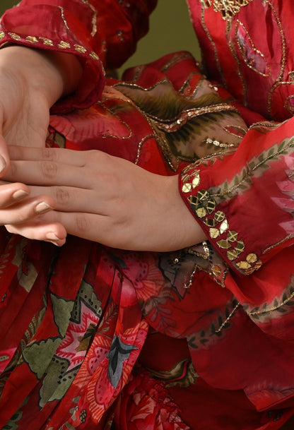 Reddish Maroon Sharara Set with Sequin, Mirror & Cutdana Work.