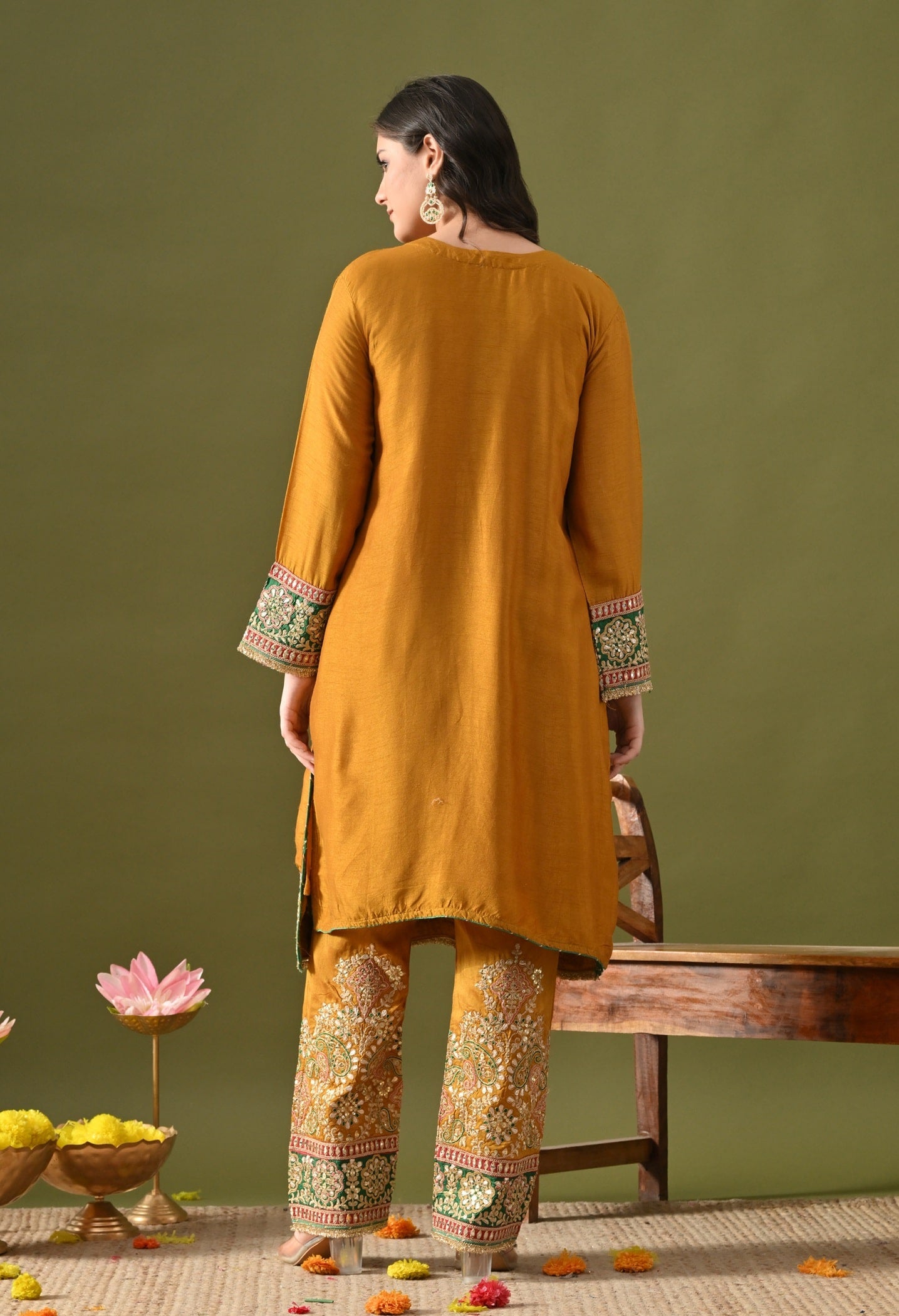 Yellow Silk Kurta Set with Zardozi, Gotta, Sequin & Thread Work.