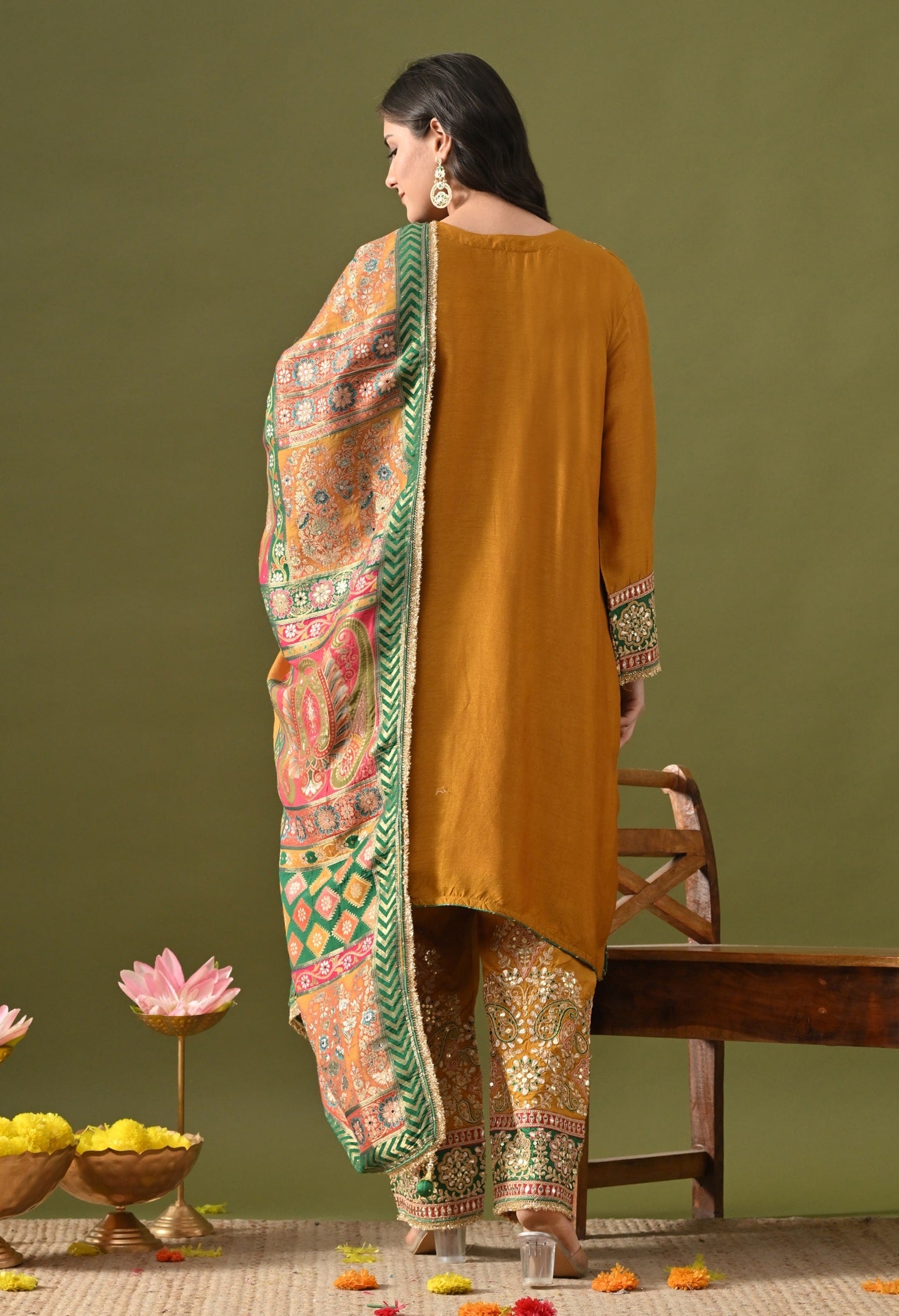 Yellow Silk Kurta Set with Zardozi, Gotta, Sequin & Thread Work.