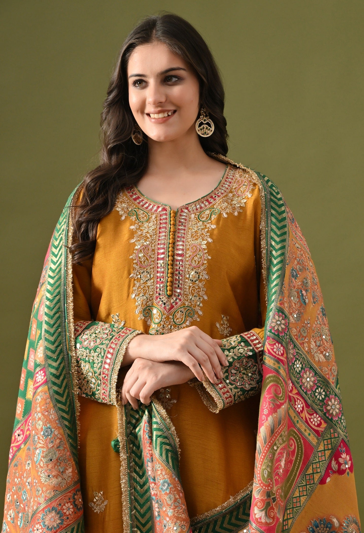 Yellow Silk Kurta Set with Zardozi, Gotta, Sequin & Thread Work.