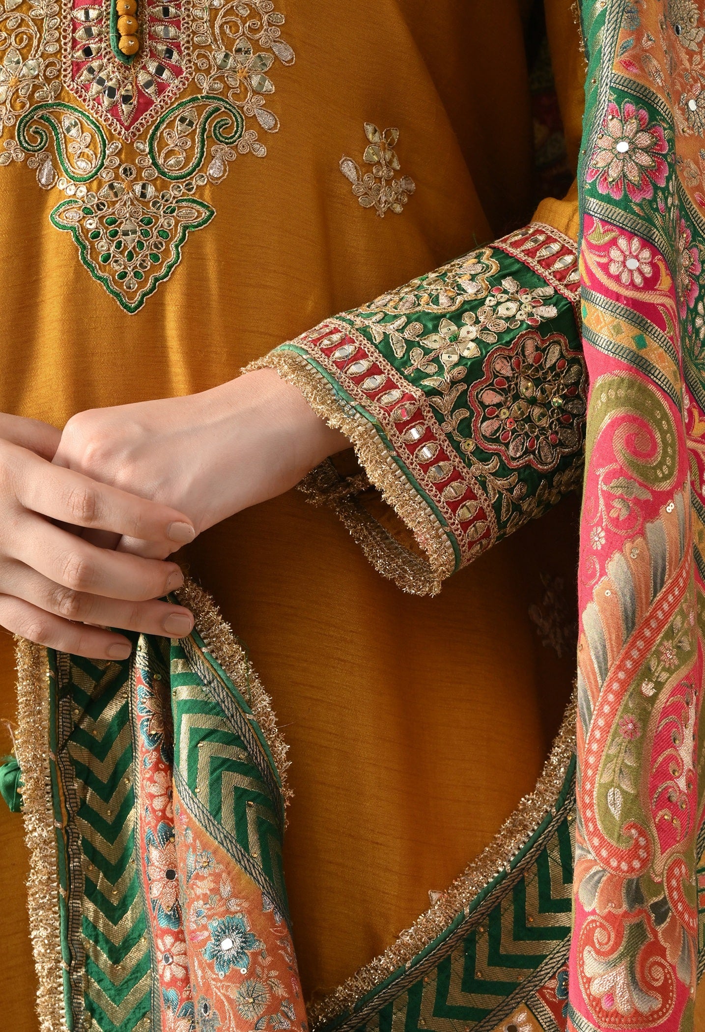Yellow Silk Kurta Set with Zardozi, Gotta, Sequin & Thread Work.