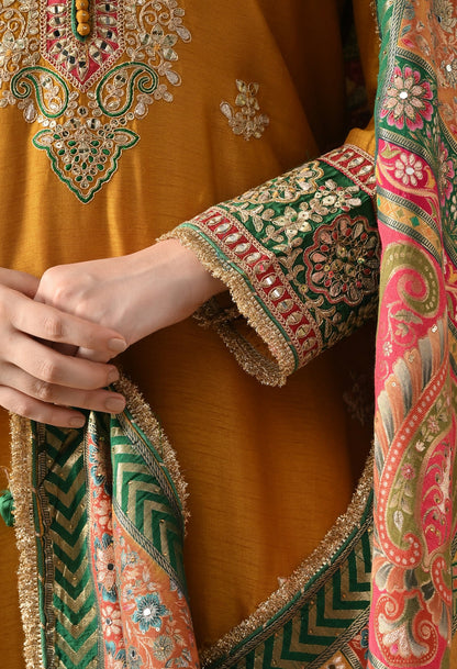 Yellow Silk Kurta Set with Zardozi, Gotta, Sequin & Thread Work.
