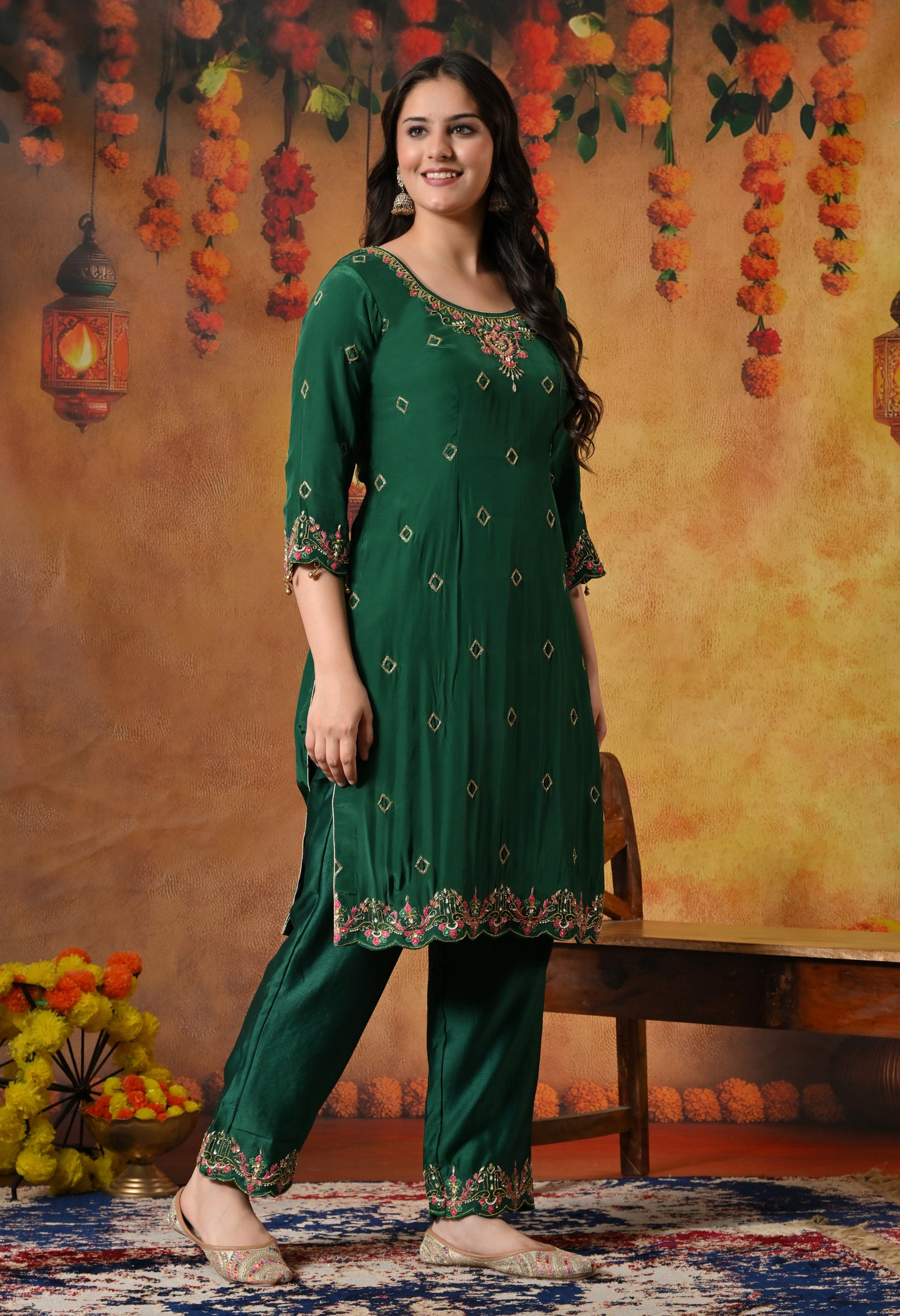 Luxurious Dark Green Crepe Kurta Set with Exquisite Zardozi Embroidery