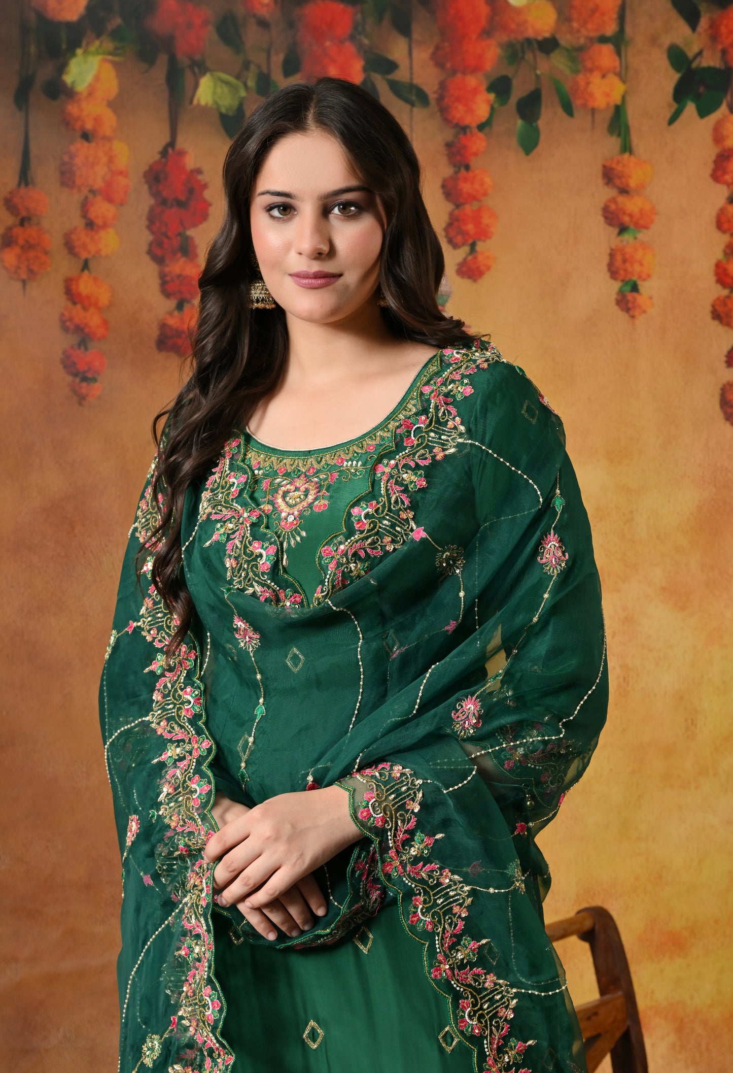Luxurious Dark Green Crepe Kurta Set with Exquisite Zardozi Embroidery