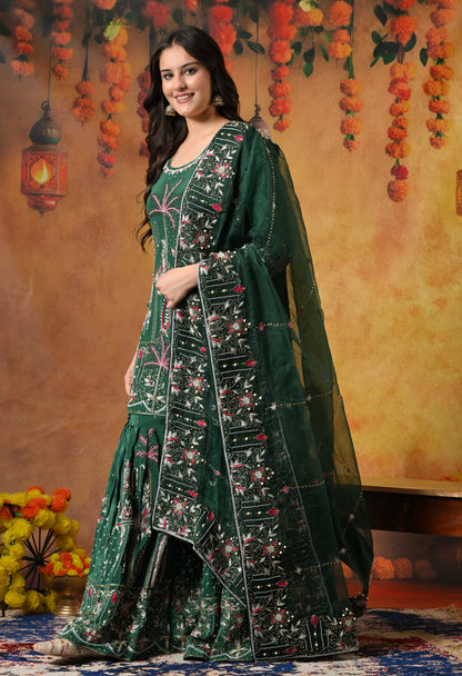 Royal Bottle Green Sharara Set with Exquisite Zardozi Embroidery