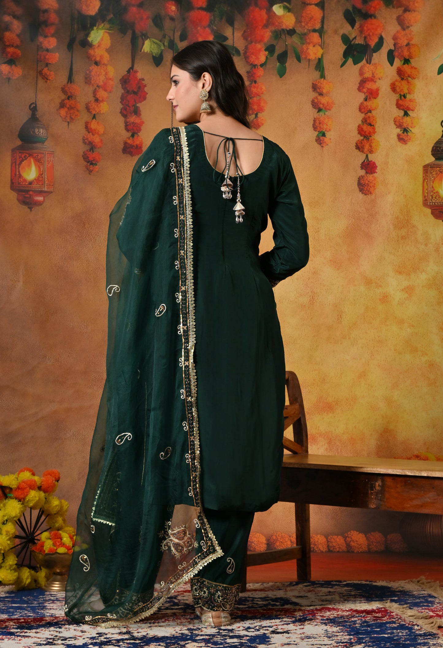 Mesmerising Bottle Green Kurta Set with Intricate Zardozi Work