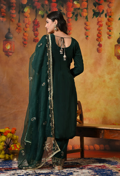 Mesmerising Bottle Green Kurta Set with Intricate Zardozi Work