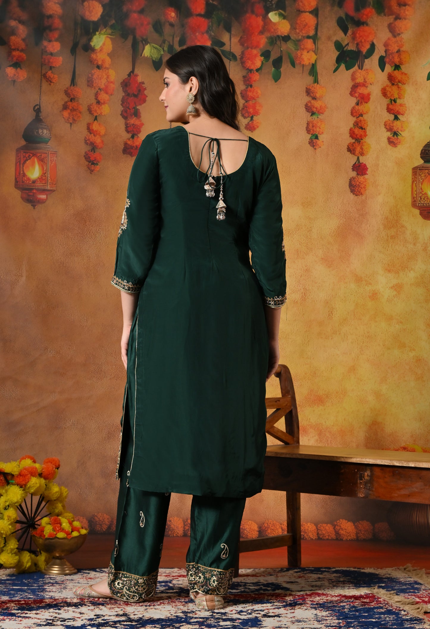 Mesmerising Bottle Green Kurta Set with Intricate Zardozi Work