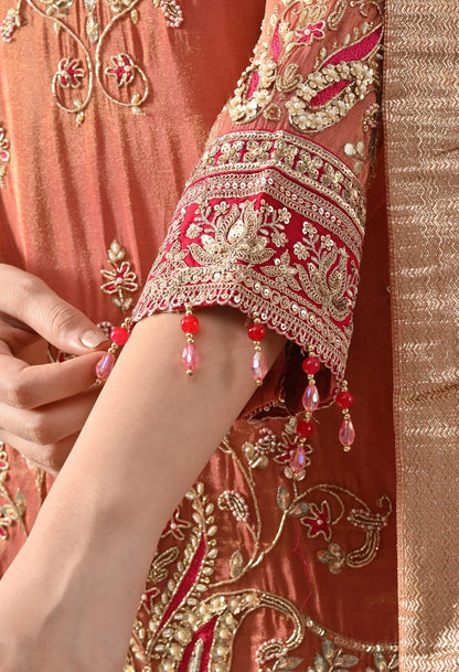 Peach Sharara Set with Zardozi, Pearl, Thread & Sequin Work.