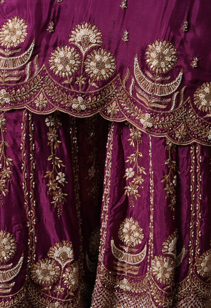 Purple Gharara Set with Zardozi, Pearl, Cutdana, and Sequin Embroidery.
