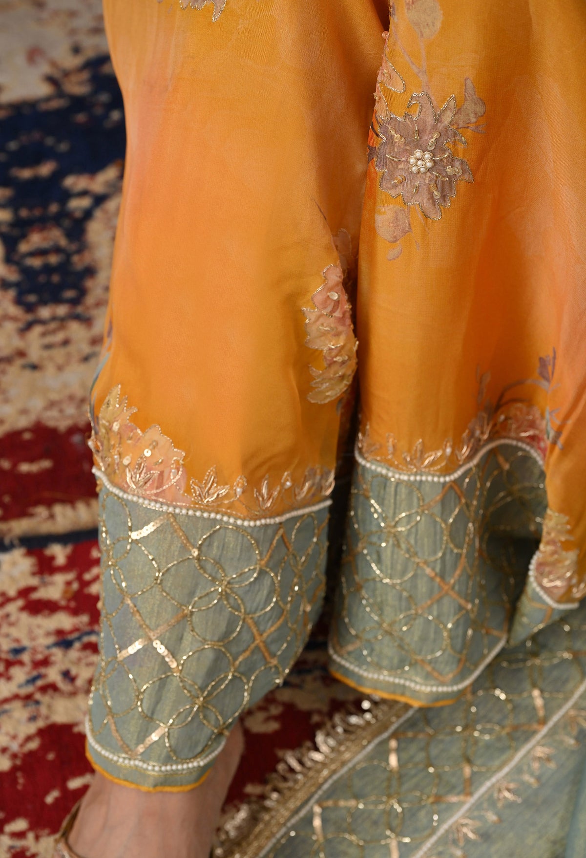 Grey and Yellow Sharara Set with Zardozi, Dabka, Sequence, and Thread Work