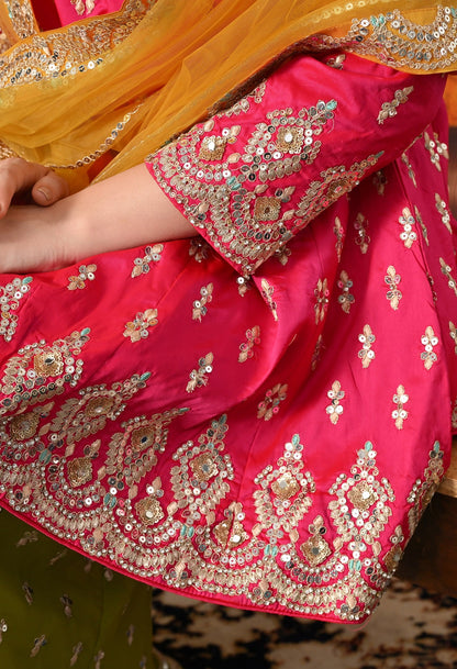Hot Pink Gharara Set with Zardozi, Sequin & Crystal Work.