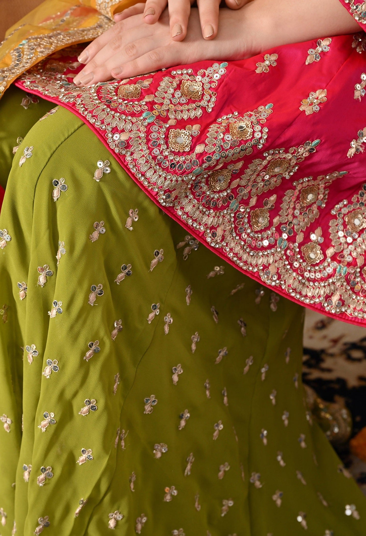 Hot Pink Gharara Set with Zardozi, Sequin & Crystal Work.