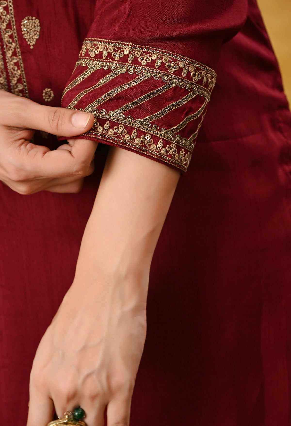 Red Maroon Sharara Set with Thread, Zari, and Sequence Work