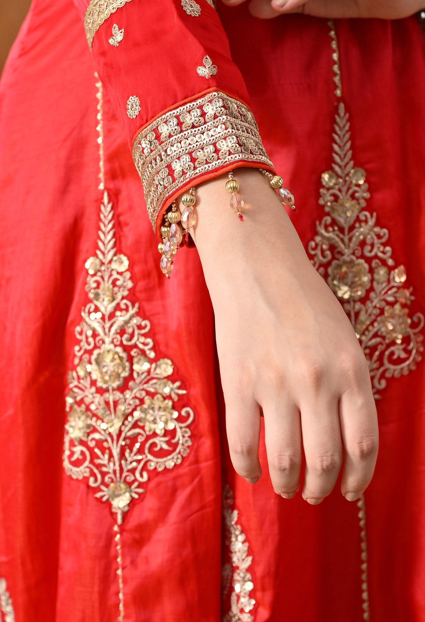 Red Kurta Salwar Set with Zardozi, Sequin & Applique Work.