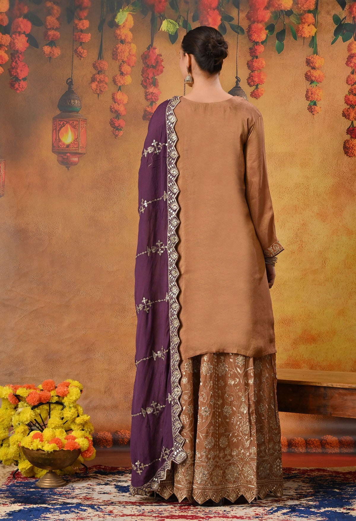 Exquisite Light Brown Lehenga Set with Excellent Zardozi and Sequence Work