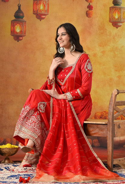 Red Kurta Salwar Set with Zardozi, Sequin & Applique Work.