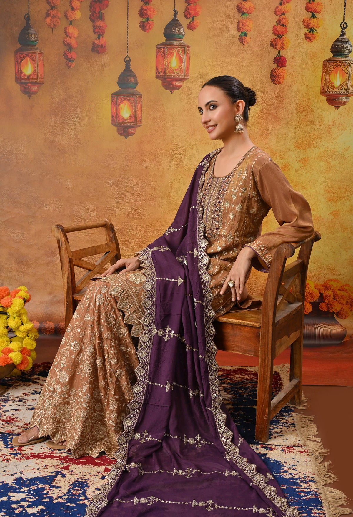 Exquisite Light Brown Lehenga Set with Excellent Zardozi and Sequence Work