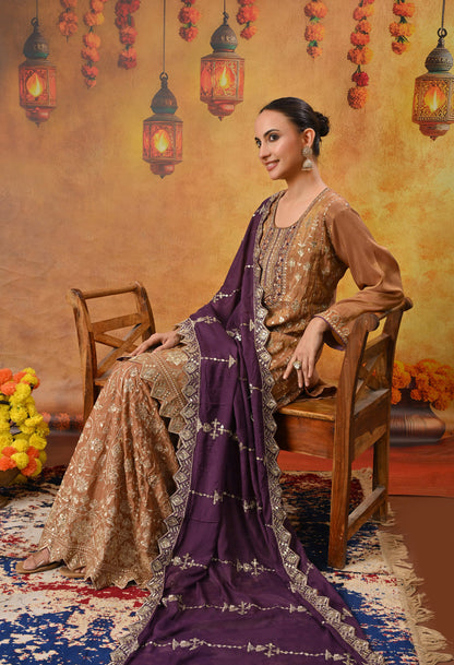 Exquisite Light Brown Lehenga Set with Excellent Zardozi and Sequence Work