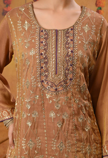 Exquisite Light Brown Lehenga Set with Excellent Zardozi and Sequence Work