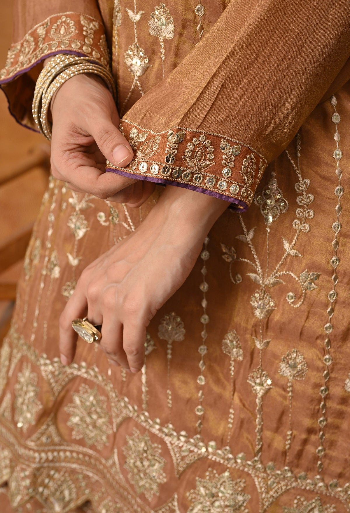 Exquisite Light Brown Lehenga Set with Excellent Zardozi and Sequence Work