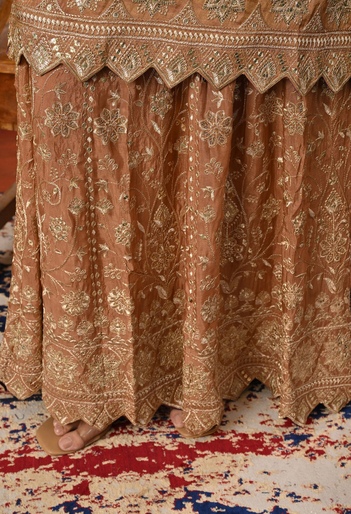 Exquisite Light Brown Lehenga Set with Excellent Zardozi and Sequence Work