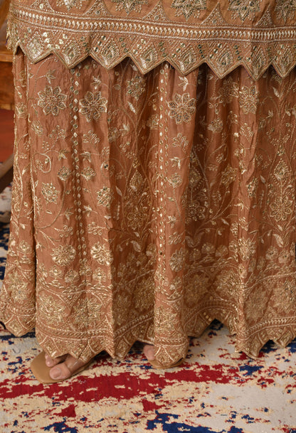 Exquisite Light Brown Lehenga Set with Excellent Zardozi and Sequence Work