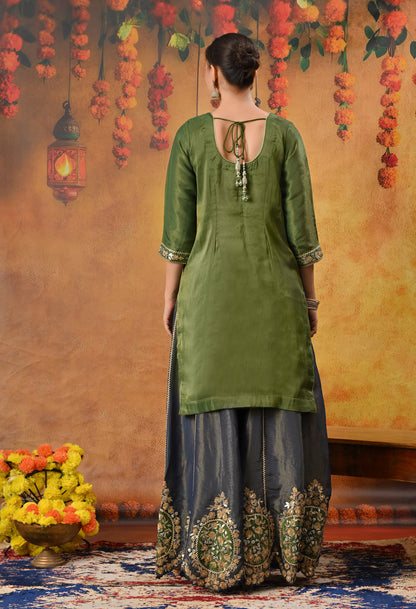 Exquisite Green Sharara Set with Zardozi, Dabka, Cutdana, and Gotta Work