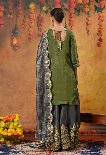Exquisite Green Sharara Set with Zardozi, Dabka, Cutdana, and Gotta Work