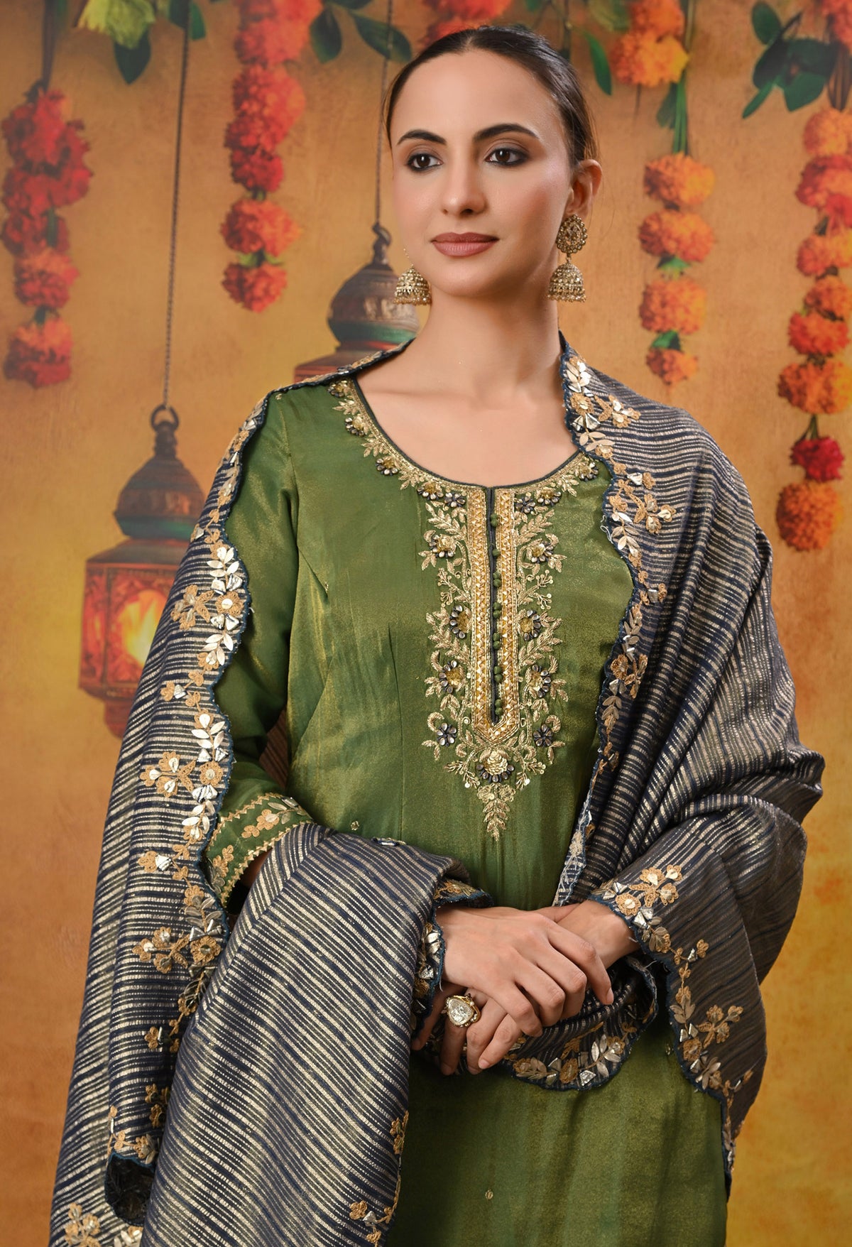 Exquisite Green Sharara Set with Zardozi, Dabka, Cutdana, and Gotta Work