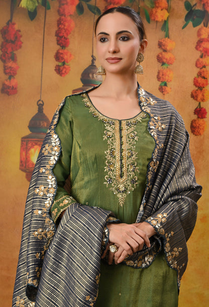 Exquisite Green Sharara Set with Zardozi, Dabka, Cutdana, and Gotta Work