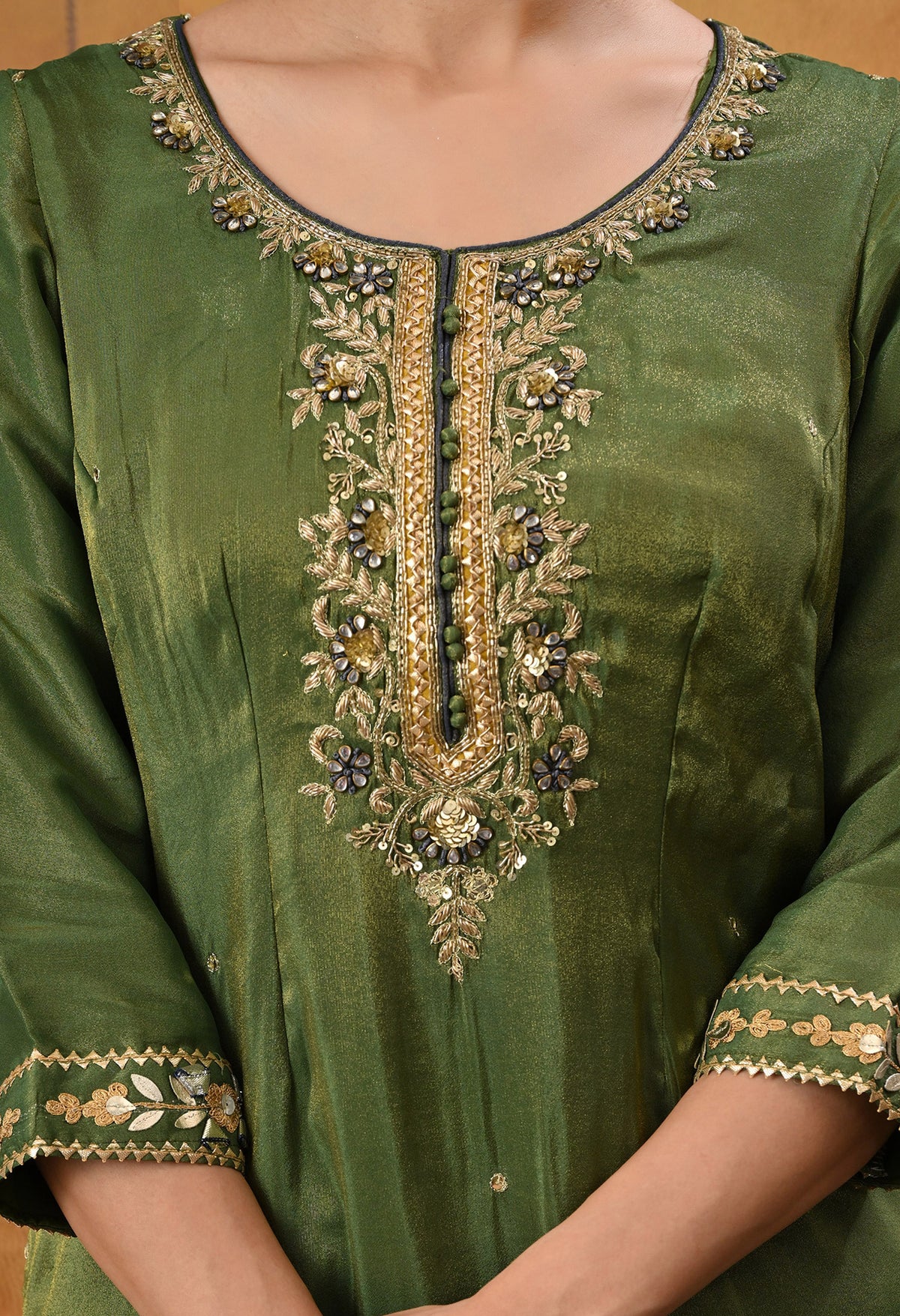 Exquisite Green Sharara Set with Zardozi, Dabka, Cutdana, and Gotta Work