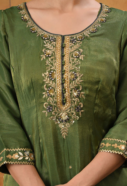 Exquisite Green Sharara Set with Zardozi, Dabka, Cutdana, and Gotta Work