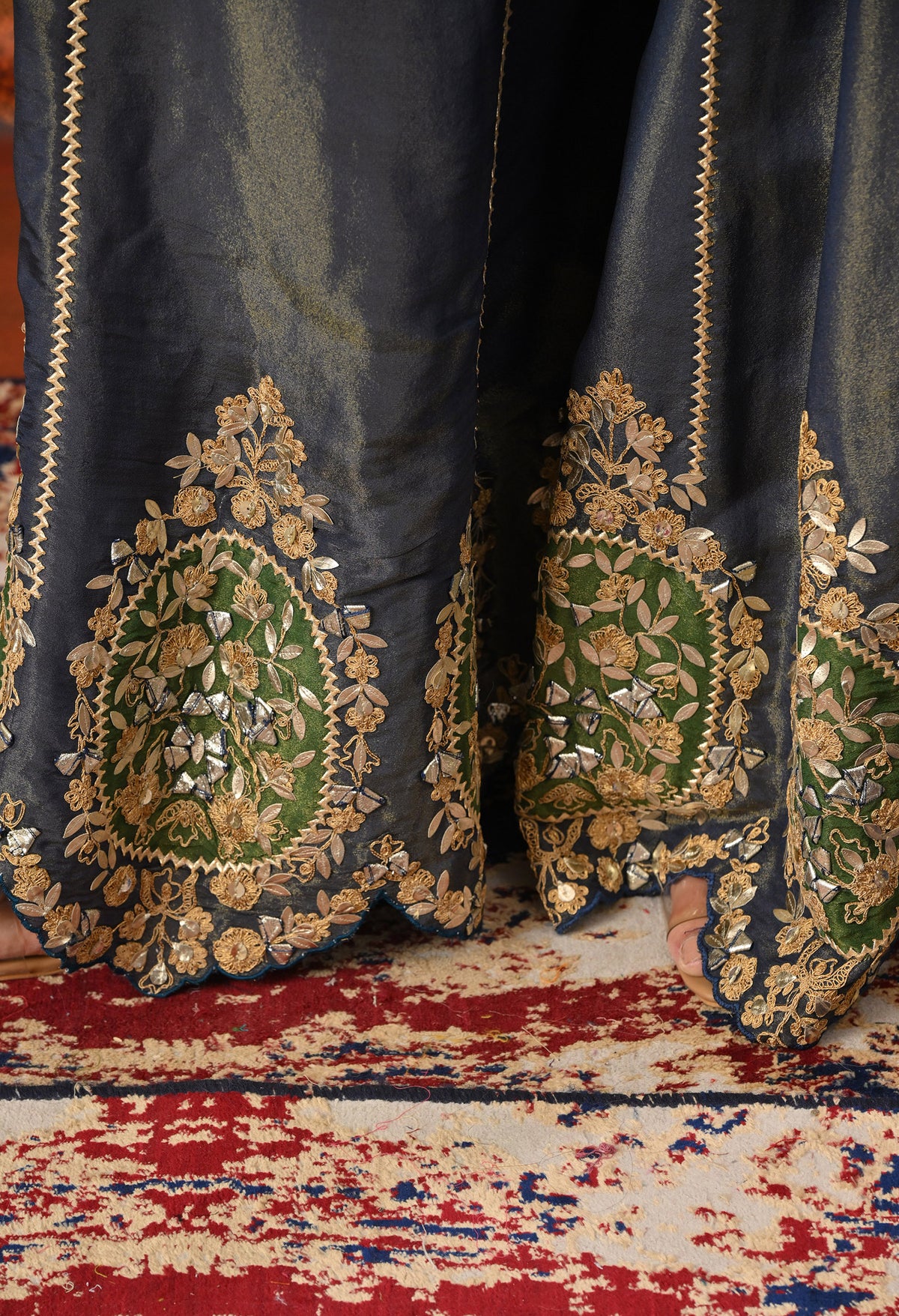 Exquisite Green Sharara Set with Zardozi, Dabka, Cutdana, and Gotta Work