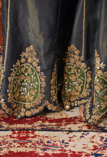 Exquisite Green Sharara Set with Zardozi, Dabka, Cutdana, and Gotta Work