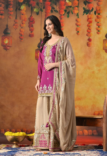 Purple Sharara Set with Gotta, Mirror, Zardozi & Applique Work.