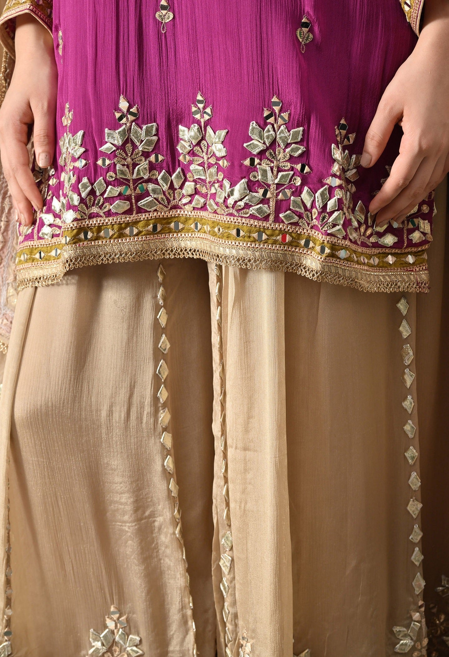 Purple Sharara Set with Gotta, Mirror, Zardozi & Applique Work.