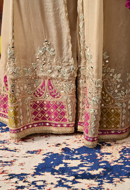 Purple Sharara Set with Gotta, Mirror, Zardozi & Applique Work.