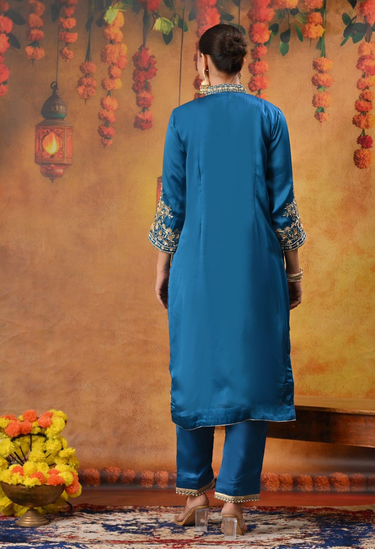 Royal Blue Kurta Set with Zardozi, Dabka, and Sequin Craftsmanship