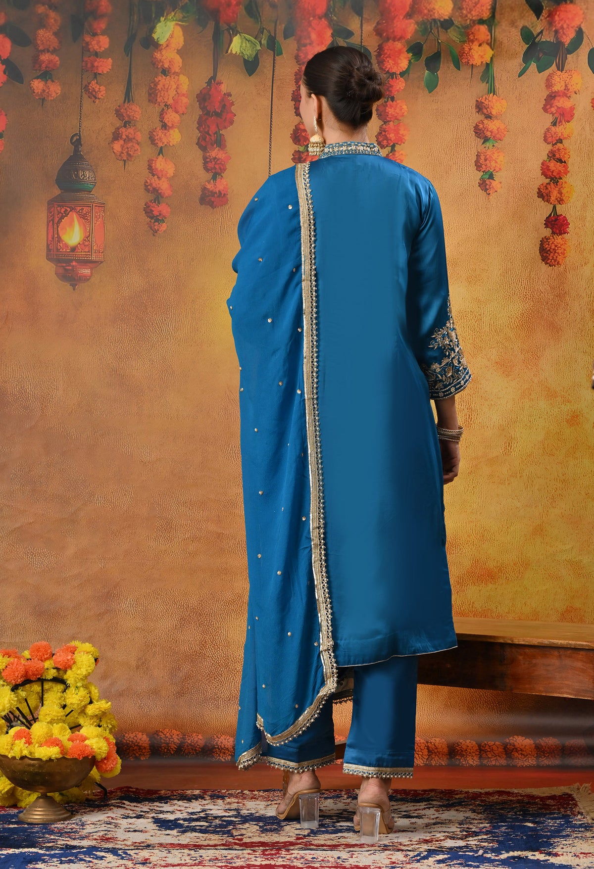 Royal Blue Kurta Set with Zardozi, Dabka, and Sequin Craftsmanship