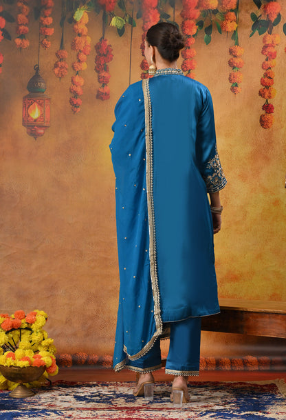 Royal Blue Kurta Set with Zardozi, Dabka, and Sequin Craftsmanship