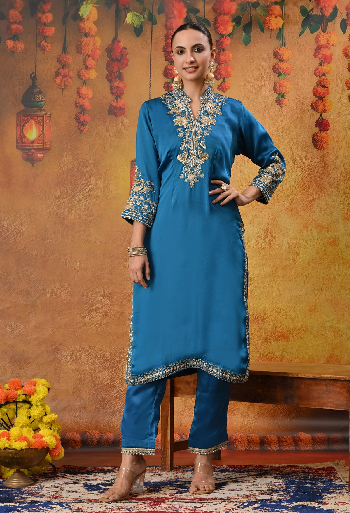Royal Blue Kurta Set with Zardozi, Dabka, and Sequin Craftsmanship