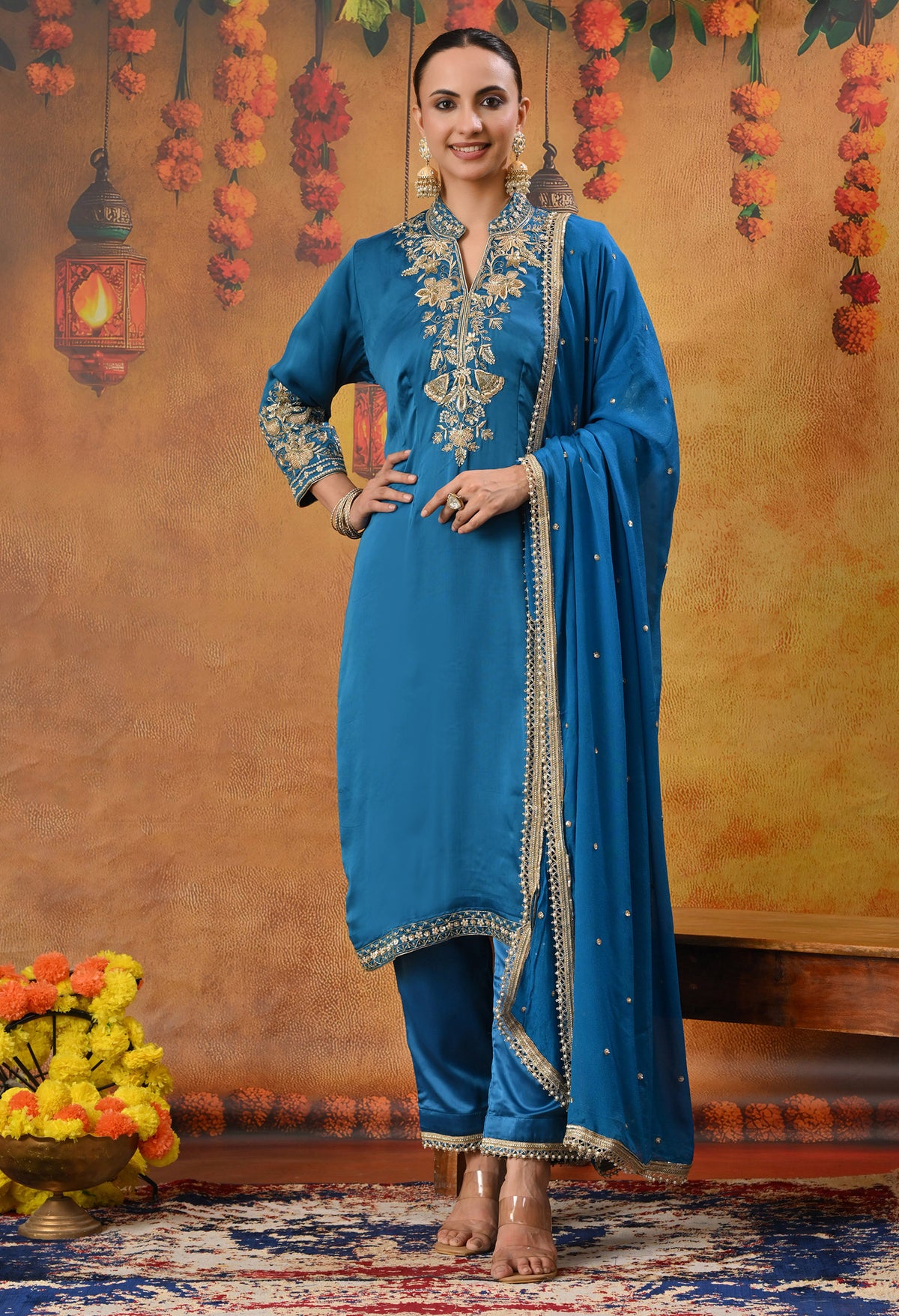 Royal Blue Kurta Set with Zardozi, Dabka, and Sequin Craftsmanship