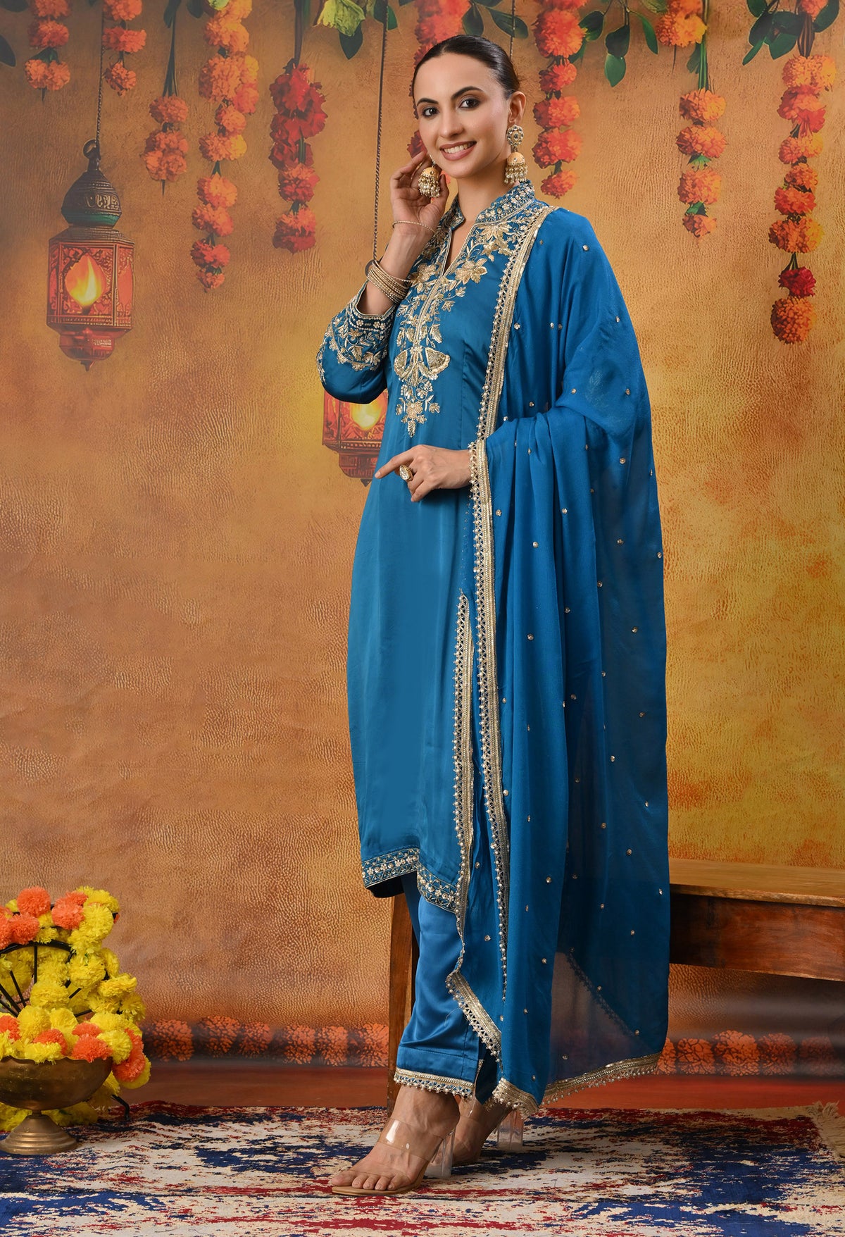Royal Blue Kurta Set with Zardozi, Dabka, and Sequin Craftsmanship