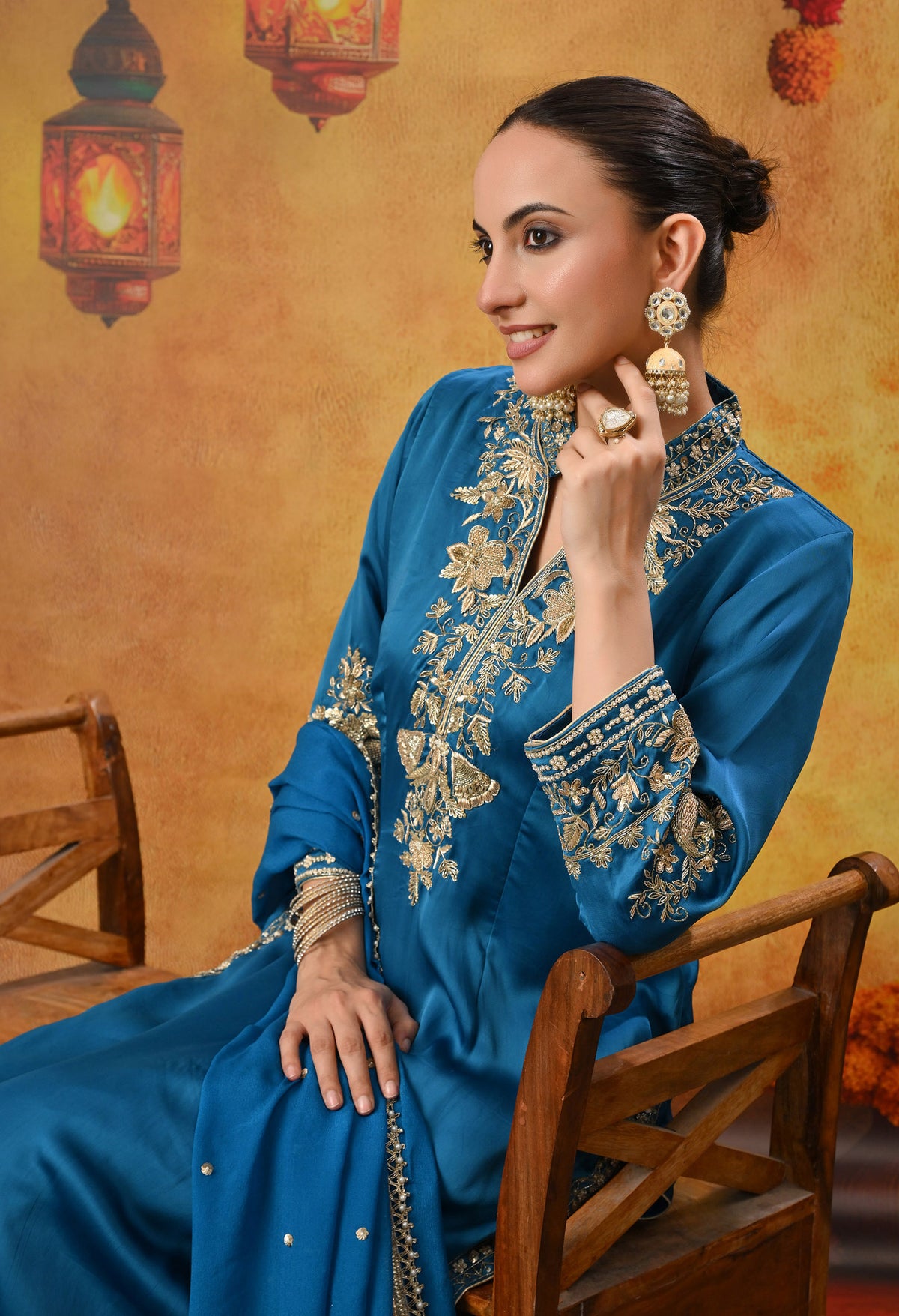 Royal Blue Kurta Set with Zardozi, Dabka, and Sequin Craftsmanship