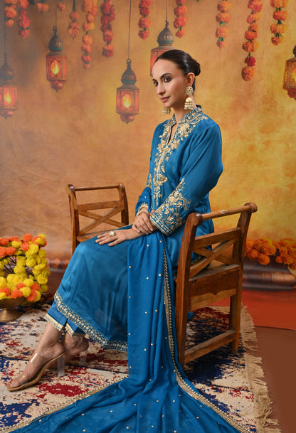 Royal Blue Kurta Set with Zardozi, Dabka, and Sequin Craftsmanship
